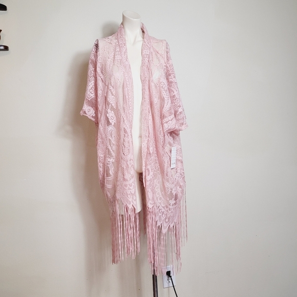 New Pink Sheer Open Front Woman's Medium Top - Picture 3 of 9